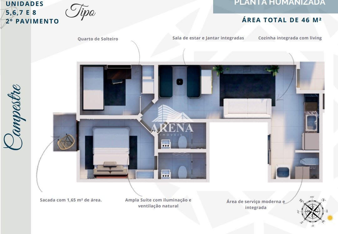 Apto baixo  cond. no Bairro Campestre com 2 dormitórios ( 1 suíte)