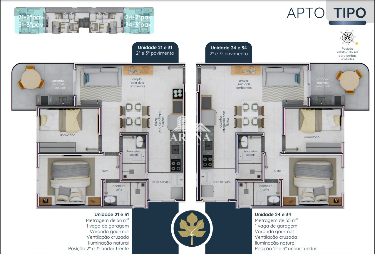 Apto com 56 m² com 2 dormitórios ( 1 suíte) no Bairro Jardim