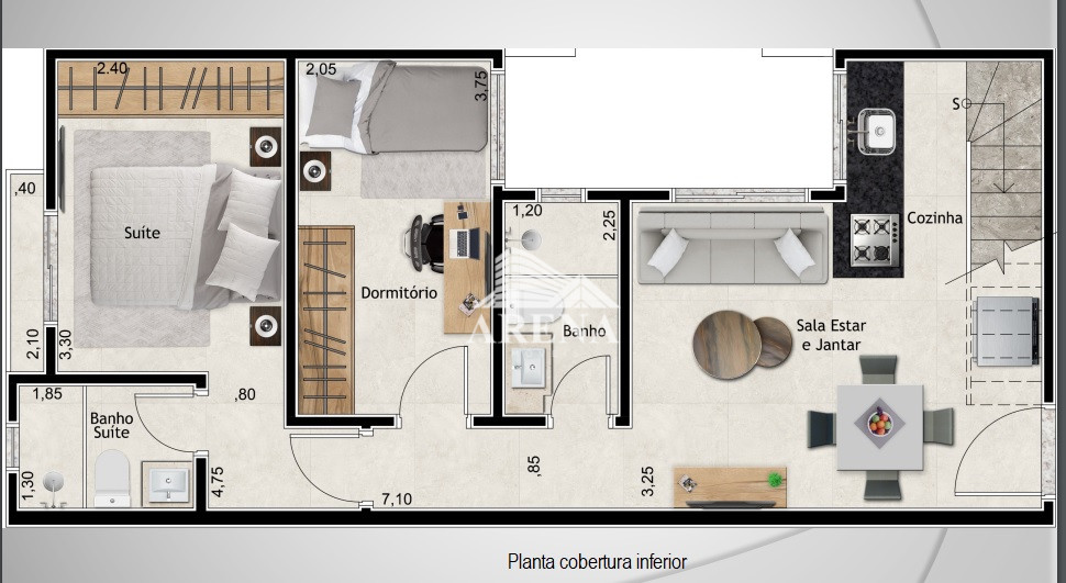 Cobertura sem condômino com 2 dorms (1 suíte) no Jardim Bela Vista