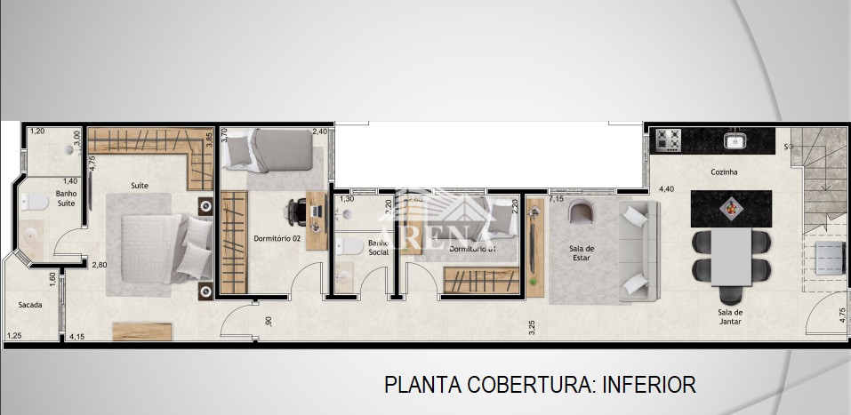 Cobertura com 3 dormitórios( 1 suíte)  e 2 vagas de garagem. Parque das Nações